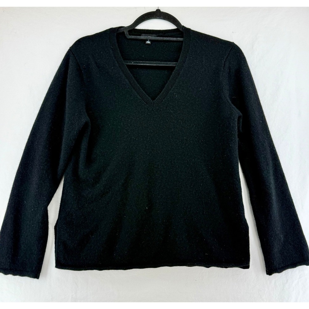 Minnie‎ Rose Womens Black 100% Cashmere V-Neck Sweater Side Slit Size M